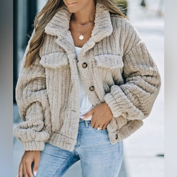 Jackets & Blazers - New Crop Plush Fleece Button Up Jacket